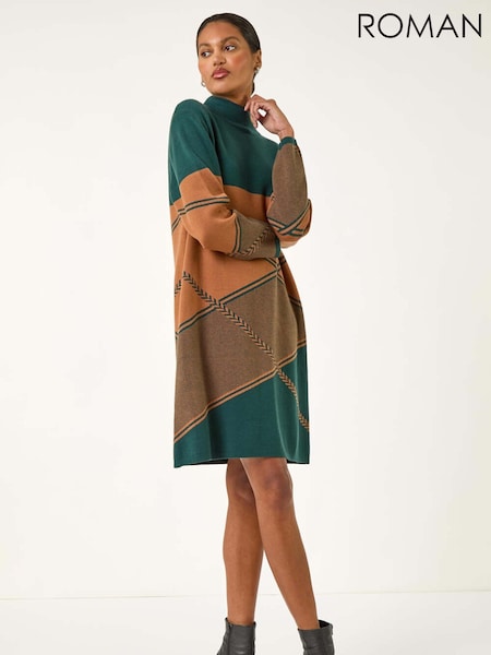 Roman Green Patchwork Knit Jumper Dress (V11142) | €105