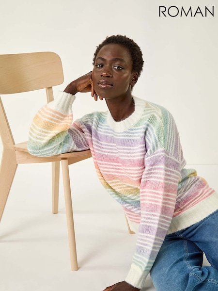Roman White Rainbow Stripe Knit Jumper (V11147) | 278 QAR