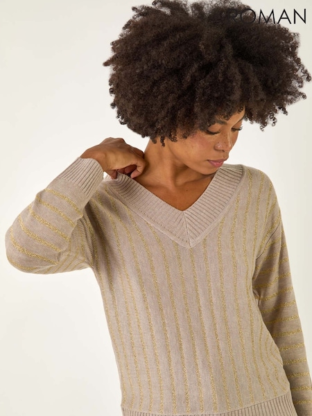 Roman Natural Metallic Stripe Knit Jumper (V11177) | 260 QAR