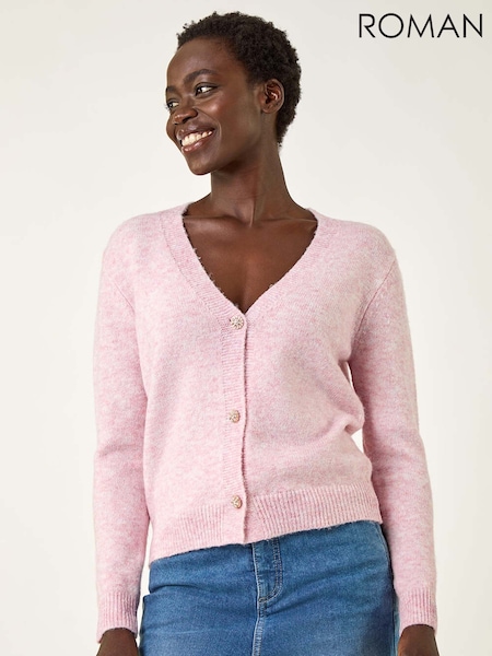 Roman Pink Metallic Trim Knit Cardigan (V11182) | €56