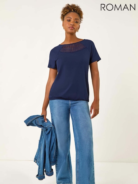Roman Blue Abstract Crochet Stretch T-Shirt (V11188) | €42