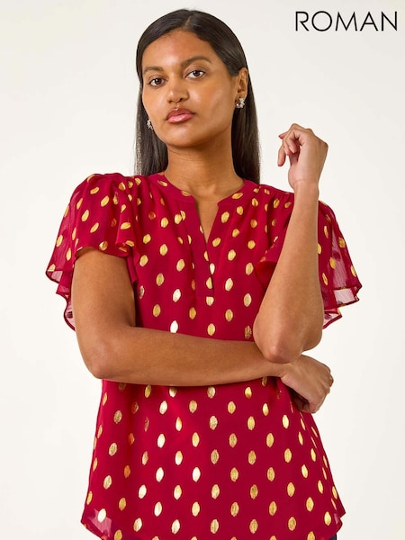 Roman Red Polka Dot Print V-Neck Blouse (V11201) | €53
