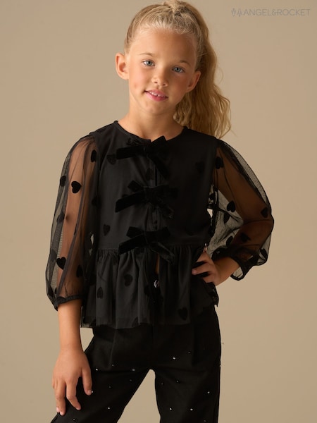 Angel & Rocket Black Neve Flock Heart Mesh Top (V11301) | €31 - €35