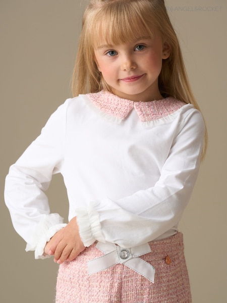 Angel & Rocket White Faye Tweed Collar Long Sleeve Top (V11311) | R$ 180 - R$ 215