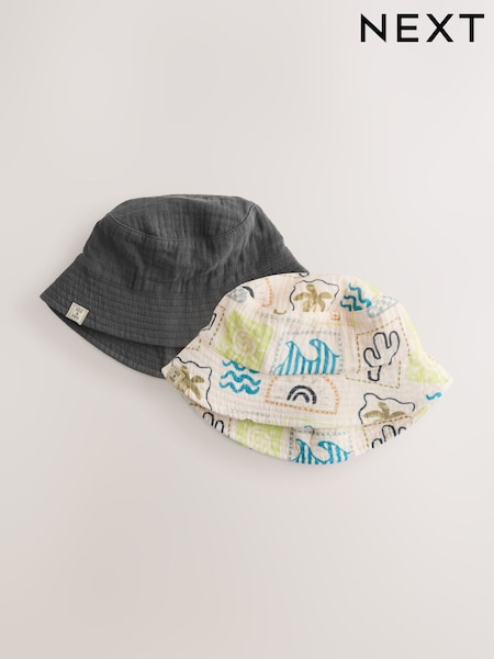 Grey Stampy Printed Woven Baby Bucket Hats 2 Pack (0mths-2yrs) (V11396) | €17
