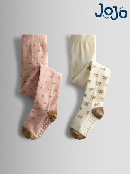 JoJo Maman Bébé Pink 2-Pack Glitter Cotton Rich Tights (V11425) | AED90