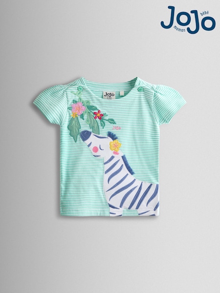 JoJo Maman Bébé Green Appliqué Button Shoulder T-Shirt (V11440) | $37 - $45