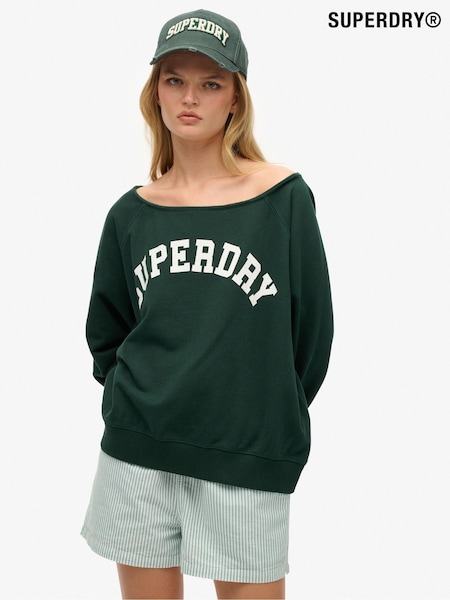 Superdry Green Athletic Essentials Bardot Crew Sweat Top (V11544) | €68