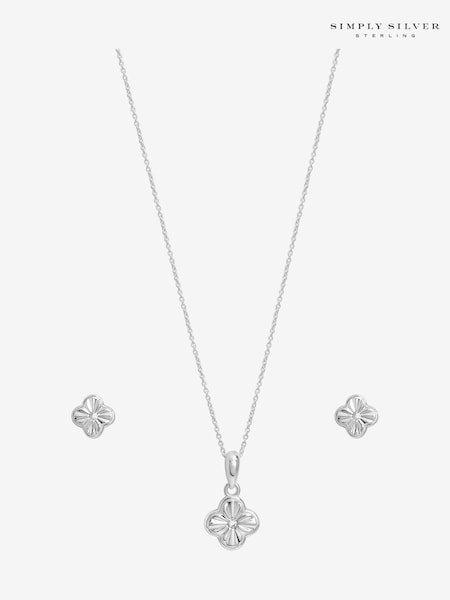 Simply Silver 925 Sterling Silver Polished Diamond Cut Clover Set Gift Box (V11580) | €53