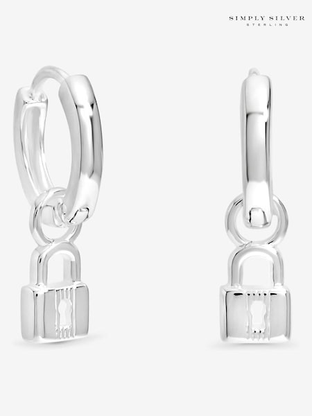 Simply Silver Silver Polished Padlock Charm Hoop Earrings (V11581) | €44
