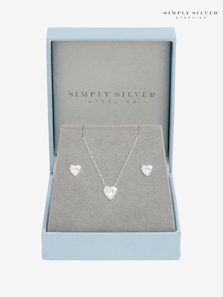 Simply Silver 925 Sterling Silver Cubic Zirconia Besel Heart Necklace Set (V11582) | €51
