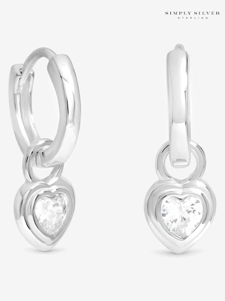 Simply Silver Silver Polished and Cubic Zirconia Heart Besel Hoop Earrings (V11586) | €44
