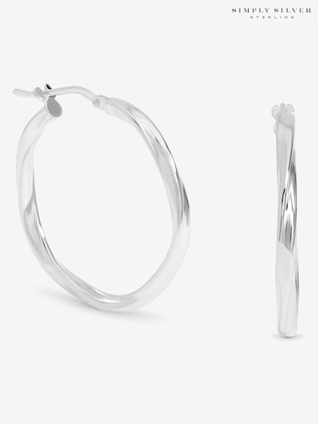 Simply Silver 925 Sterling Silver Polished Medium Twist Hoop Earrings (V11587) | €53