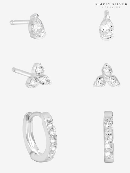 Simply Silver Silver Tone Cubic Zirconia Stud and Hoop Earrings Pack of 3 (V11595) | €40