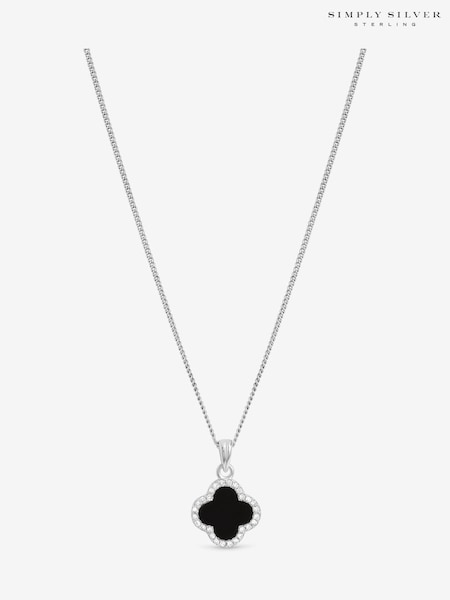 Simply Silver Sterling Silver 925 Pave and Jet Clover Pendant (V11603) | €37