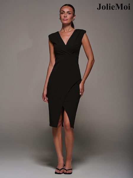 Jolie Moi Black Split Hem Bodycon Midi Dress (V11641) | €80