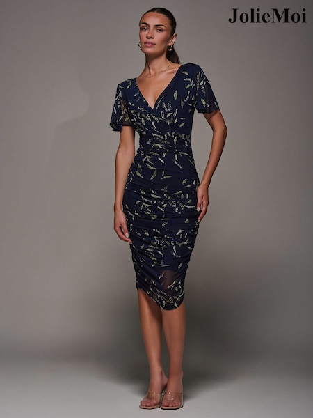 Jolie Moi Blue Angel Ruched Bodycon Dress (V11646) | 297 QAR