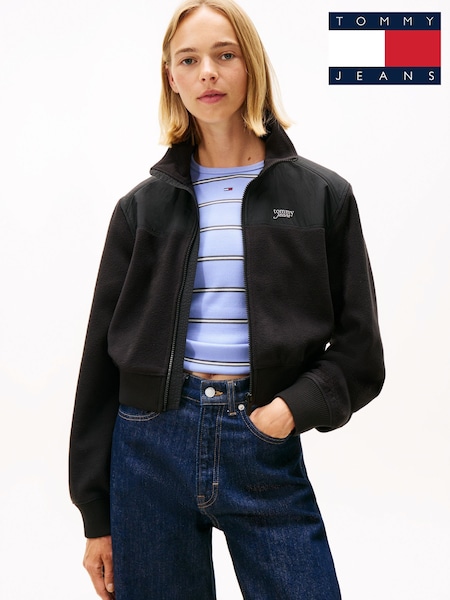 Tommy Jeans Black Polar Fleece Mixed Panel Zip-Thru Sweattop (V11650) | €146