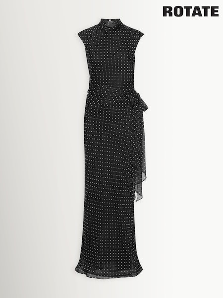 Rotate Black Polka Dot Maxi Waist Tie Dress (V11680) | €391.50