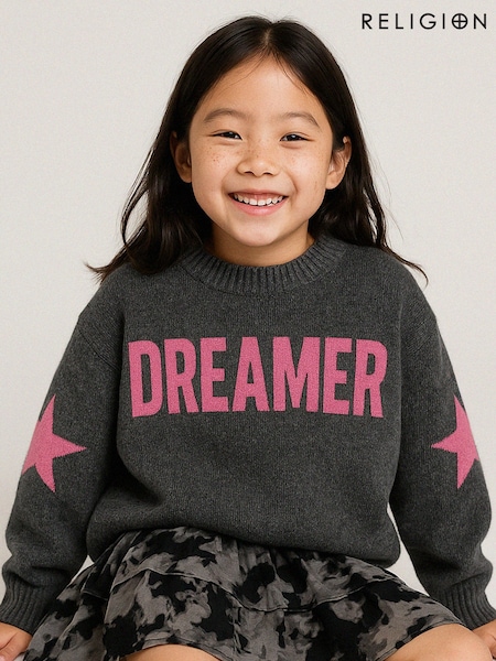 Religion Grey Dreamer Slogan Jumper With Star Elbow Patches (V11690) | €50