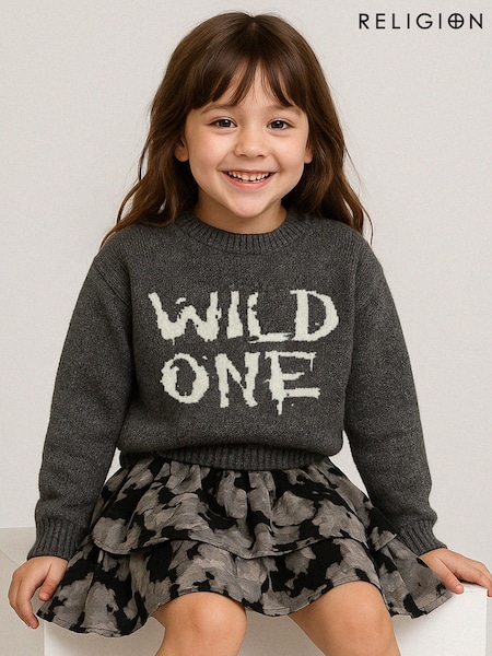 Religion Grey Wild One Crew Neck Slogan Jumper With Contrast Writing (V11702) | €50