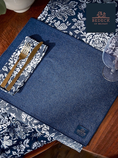 Bedeck of Belfast Set of 2 Midnight Navy Saja Stripe 100% Cotton Placemats (V11927) | AED105