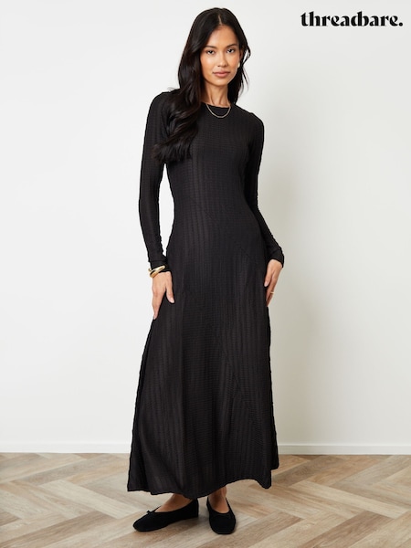 Threadbare Black Textured Jersey Seam Detail Maxi Dress (V12170) | €48