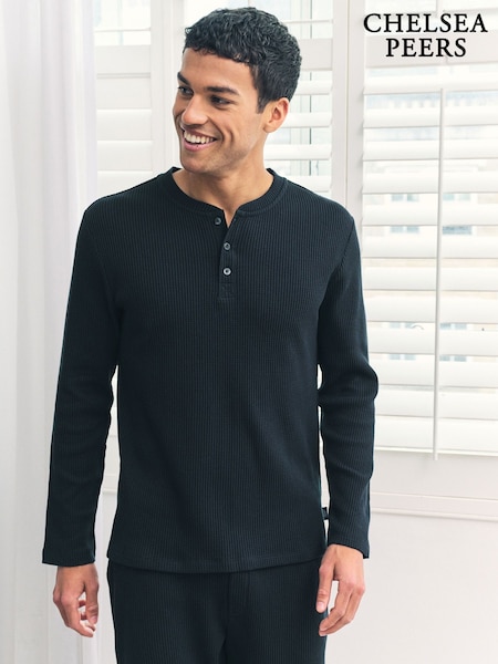 Chelsea Peers Blue Waffle Henley Lounge Top - Navy (V12275) | €40