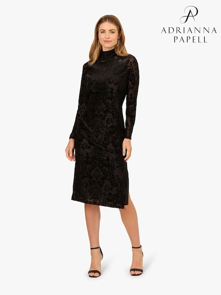 Adrianna Papell Burnout Velvet Black Dress (V12292) | R$ 1.570