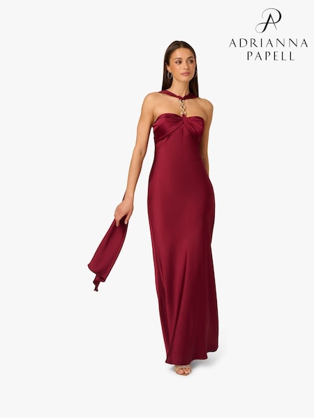 Adrianna By Adrianna Papell Red Stretch Satin Long Dress (V12294) | €464