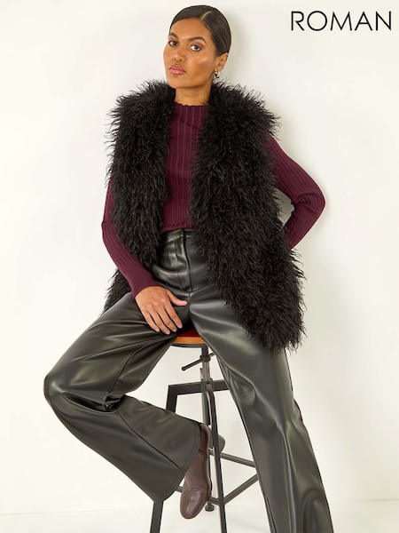 Roman Black Longline Faux Fur Gilet (V12303) | €77
