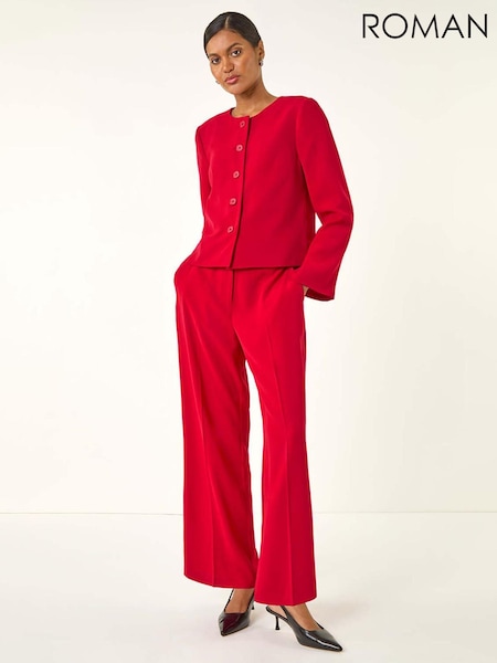 Roman Red Crepe Textured Suit Jacket (V12312) | AED400