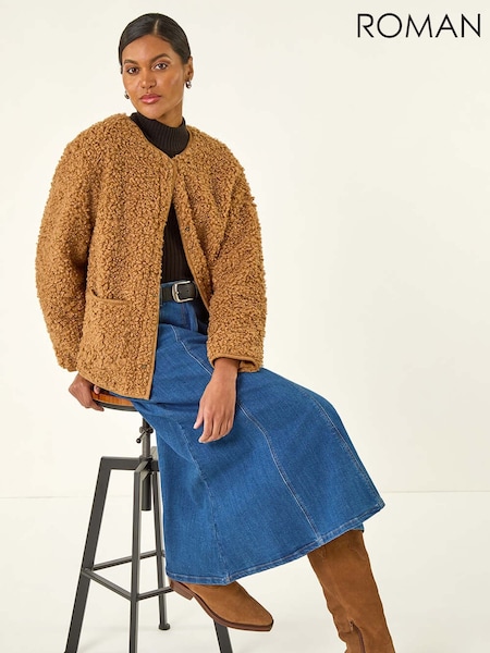 Roman Natural Faux Fur Borg Pocket Front Jacket (V12313) | €115