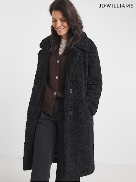 JD Williams Black Button Front Teddy Borg Coat (V12321) | €106