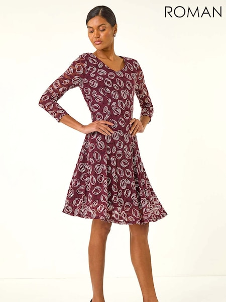 Roman Red Geo Print Lace Stretch Dress (V12323) | €66