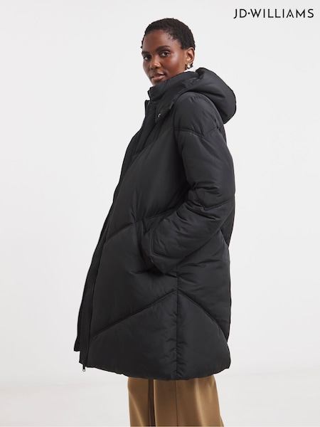 JD Williams Black Mid Length Padded Coat With Hood (V12329) | €83