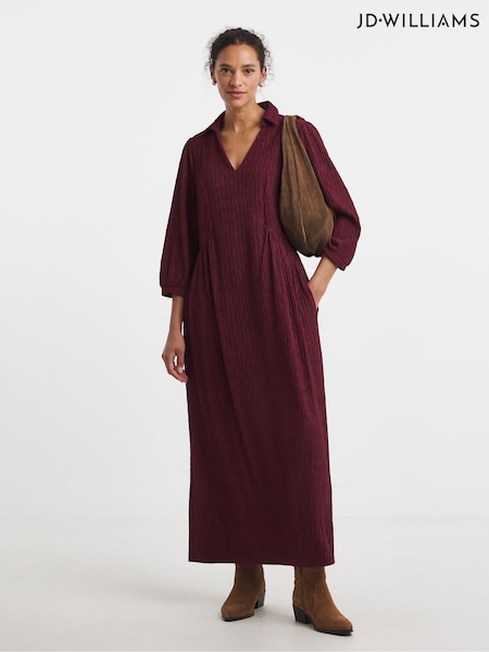JD Williams Red Textured Jersey Collared Midi Dress (V12336) | €51