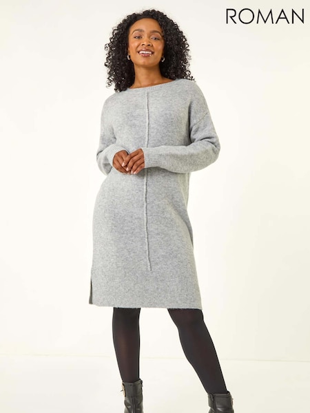 Roman Grey Petite Knitted Pintuck Shift Dress (V12382) | €56