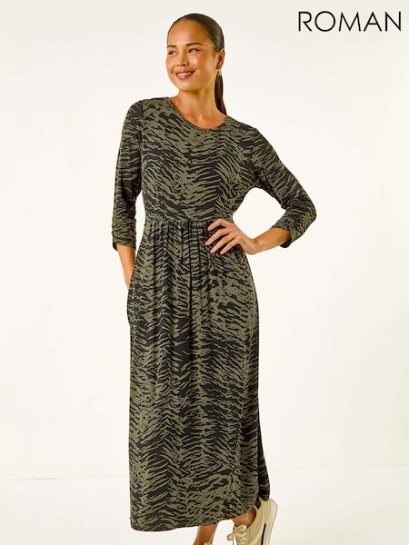 Roman Green Abstract Animal Print Pocket Dress (V12386) | €60
