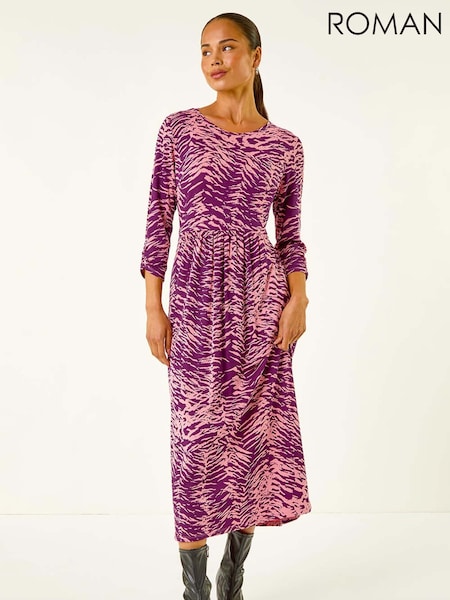 Roman Purple Abstract Animal Print Pocket Dress (V12387) | €60