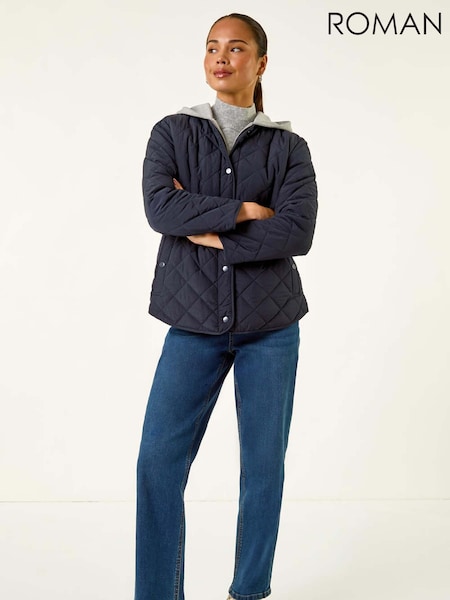Roman Blue Petite Contrast Hooded Puffer Coat (V12390) | €93