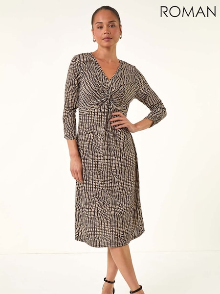 Roman Brown Petite Abstract Twist Front Dress (V12393) | €66