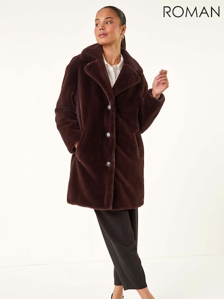 Roman Brown Petite Longline Faux Fur Coat (V12400) | €113