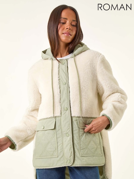 Roman Green Petite Borg Quilted Jacket (V12403) | AED509