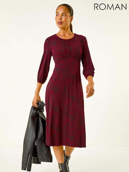 Roman Red Petite Abstract Swirl Midi Dress (V12408) | €60