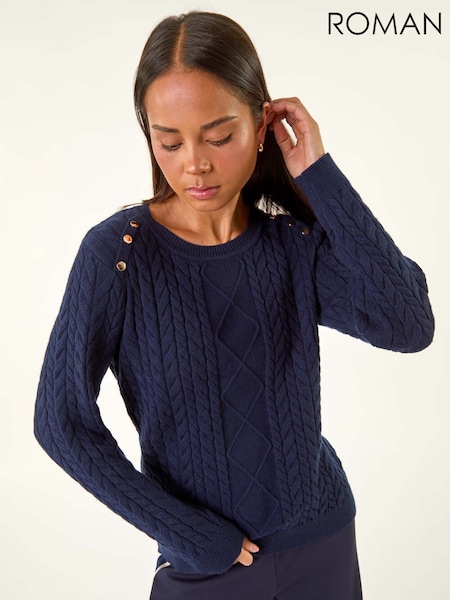 Roman Blue Petite Button Detail Knit Jumper (V12409) | €45
