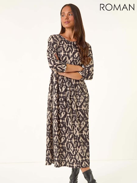 Roman Black Petite Aztec Pocket Midi Dress (V12412) | €60