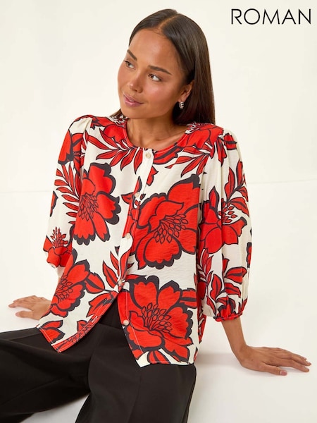 Roman Red Petite Floral Buttoned Blouse (V12413) | €48