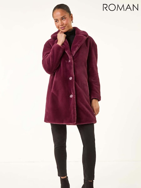Roman Red Petite Longline Faux Fur Coat (V12426) | €113