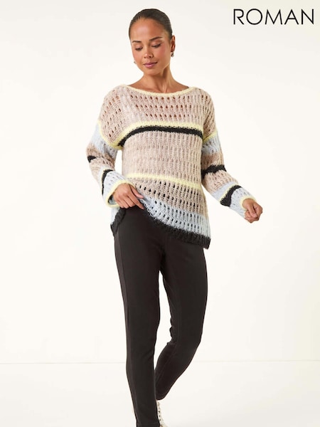 Roman Brown Petite Stripe Open Knitted Jumper (V12435) | 260 QAR